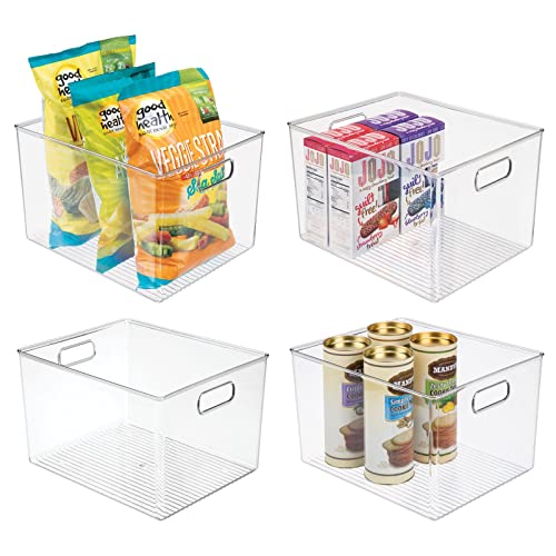mDesign Plastic Storage Organizer Container Bin for Kitchen Organization in Pantry, Cabinet, Countertop Fridge, Refrigerator, and Freezer - Hold Food, Drink, or Snacks, Ligne Collection, 4 Pack, Clear - size: 12 x 10 x 8 (Pack of 4)