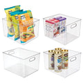 mDesign Plastic Storage Organizer Container Bin for Kitchen Organization in Pantry, Cabinet, Countertop Fridge, Refrigerator, and Freezer - Hold Food, Drink, or Snacks, Ligne Collection, 4 Pack, Clear - size: 12 x 10 x 8 (Pack of 4)