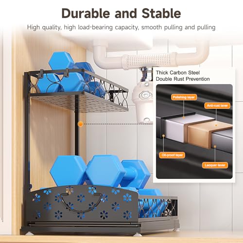 Sevenblue 3 Pack Under Sink Organizers, 2-Tier Multi-Use Kitchen and Bathroom Organizers and Storage with Sliding Drawers, Bathroom Cabinet Organizer (Metal, 2 Pack, 14.8 Inch)