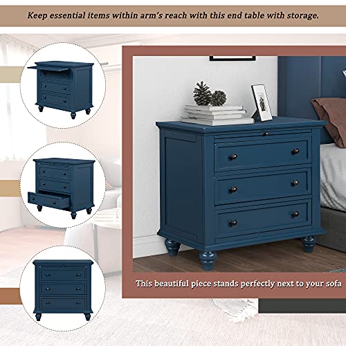Modern Storage Wood Cabinet with 3-Drawer, Sofa Table Console Table End Table with Pull Out Tray, Accent Table Furniture for Entryway Living Room Bedroom, Fully Assembly Bedside Table (Blue) - color: Blue