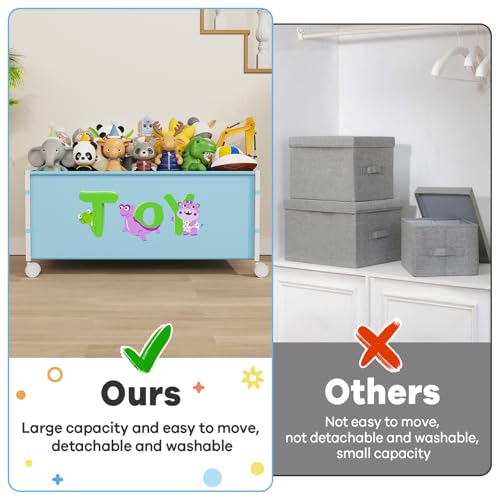 JBBTOOL Large Toy Box, Toy Storage Organizer for Kids, Toy Chest for Toddlers with 360° Wheels, Toybox for Living Room, Oxford Cloth Toy Box for Boys, Girls, Stuffed Animals, Clothes - color: 2-Blue 1PC