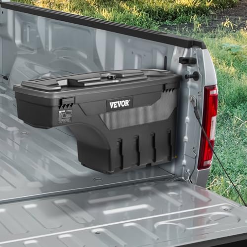 VEVOR Truck Bed Storage Box, Lockable Lid, Waterproof ABS Wheel Well Tool Box 6.6 Gal/20 L with Password Padlock, Compatible with Dodge Ram 1500 2019-2021, Passenger Side, Black - size: Passenger Side, style: Dodge Ram