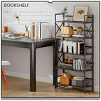 4NM 5 Tiers No Assembly Book Shelves, 51.2" H Folding Bookshelf Bookcase Open Industrial Foldable Shelves for Bedroom, Living Room, Home Office - All Black - color: All Black, size: XX 5-Tier