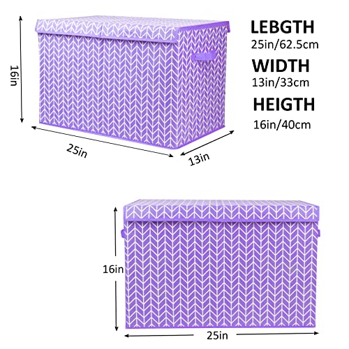 Mayniu Large Toy Box Chest with Flip Lid, Toy Storage Organizers Bin Boxes Basket with Sturdy Handles for Boys, Girls, Kids, Nursery, Playroom, Living Room, Bedroom, (Purple) - color: Large Purple