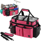 Large Cleaning Caddy Bag Built-in Sturdy Support Board, Cleaning Organizer with Detachable Divider, Cleaning Supply Tote with Adjustable Shoulder Strap&Waist Belt for Cleaners & Housekeeper - color: Rose Red
