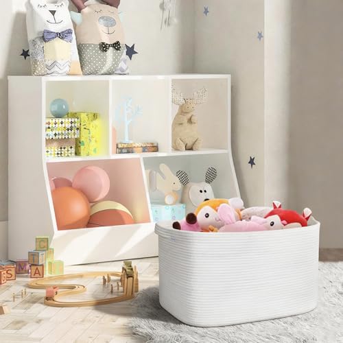 MEGASKET Extra Large White Storage Basket, 23.6" x 17" x 12" Rectangle Blanket Storage for Living Room, White Woven Cotton Rope Basket, Big Kids Toy Box Bin, XXXL Wicker Laundry Baskets for Organizing - color: White, size: 23.6"x17"x12