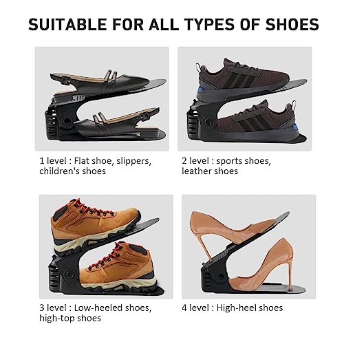 NVGSN Shoe Slots Organizer 20 Pack - Shoe Stackers for a Pair Of Shoes, shoe storage Shoe Space Savers 50%, 4 Levels Adjustable Thickening Double Layer shoe holders shoe organizer for closet, Black - color: Black, size: 20pack