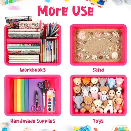 Hoteam 10 Pcs Flat Storage Organizer Tray Bin Paper Tray for Classroom Plastic Stackable File Organizer for School Office Teacher Book Organization(Dark Pink,13.78 x 9.84 x 3.15 Inch) - color: Dark Pink, size: 13.78 x 9.84 x 3.15 Inch