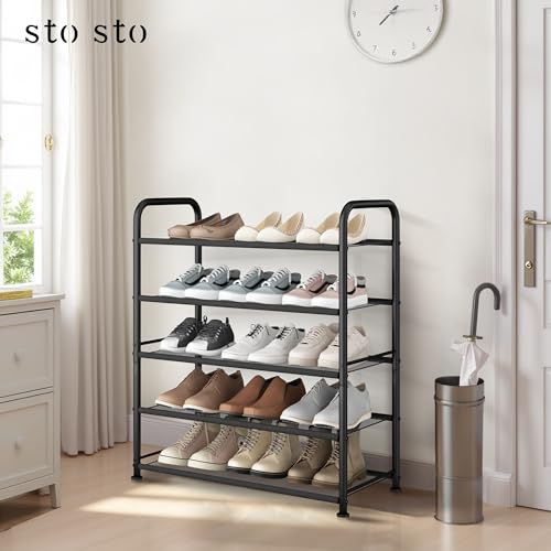 STO STO 5-Tier Shoe Rack with Sturdy Mesh Shelves, Heavy Duty Metal Shoe Organizer for Entryway, Closet, Garage, Front Door, Holds 15 Pairs, Free Standing Shoe Storage Shelf, Adjustable Feet, Black - size: 5-Tier Standard