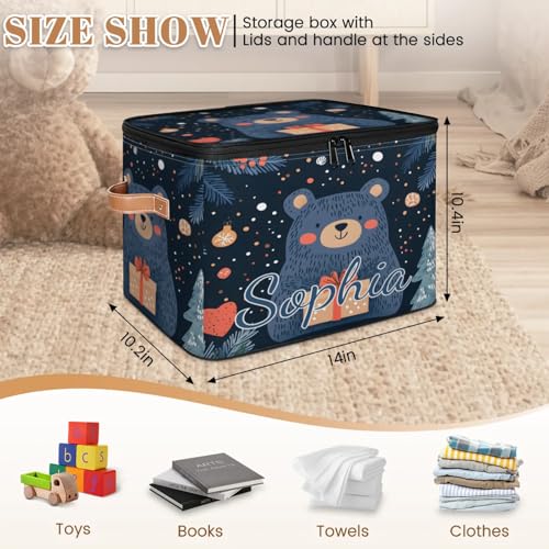 Custom Storage Basket with Name, Personalized Storage Bins with Zipper Lid, Foldable Fabric Storage Box Large capacity with Handle Tree Bear - color: Option 13
