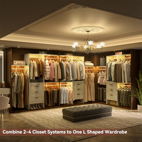 Armocity 5FT Small Closet System with 3 Fabric Drawers, 60'' Walk In Closet Organizer System With 3 Adjustable Shelves, Heavy Duty Clothes Rack Built-In Garment Rack, 59" L x 16" W x 71"H, White Oak - color: White Oak