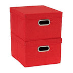 Household Essentials Storage Bins with Lids and Chromed Grommet Handles, Set of 2, Textured Linen Look, Red (Pack of 2) - color: Red, size: 2 Count (Pack of 2)