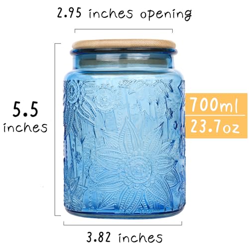 Custde Glass Storage Jars With Airtight Lid, 23.7oz Canister For Kitchen Counter with Bamboo Lid, brown sugar, candy, coffee, cookie, salt, tea,pantry cute Jar (Blue 2-Pack, 23.7 fl oz) - color: Blue 2-Pack, size: 23.7 fl oz