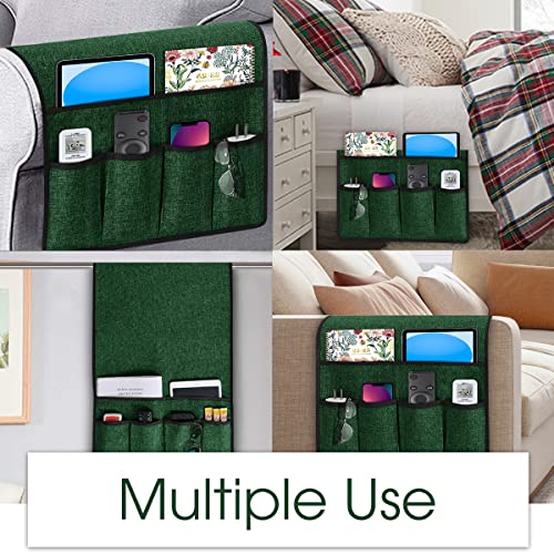Joywell Chair Remote Holder for Couch Recliner Armrest Organizer Non Slip Sofa Armchair Caddie with 6 Pocket Storage for Magazine, Tablet, Phone, iPad, Dark Green - color: Dark Green, size: 19'' x 35''