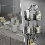 SRIWATANA Shower Caddy Hanging Over Head, Bathroom Shower Organizer Shower Rack Holder with Hooks for Razors - Black - color: Black
