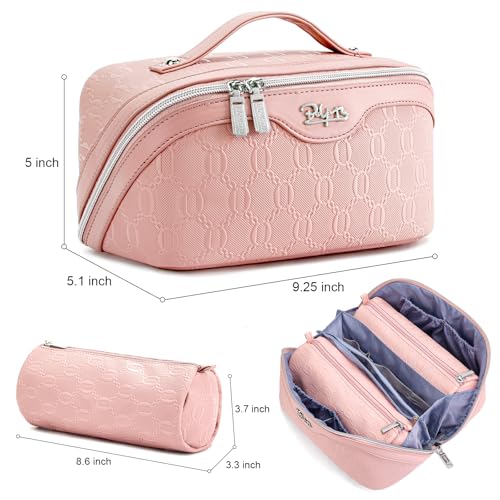BOYATU Travel Makeup Bag for Women: Cosmetic Organizer Bag with Compartments - Leather Make up Bags Set of 3 (G-3-Pink) - color: G-3-Pink
