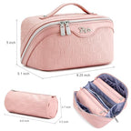 BOYATU Travel Makeup Bag for Women: Cosmetic Organizer Bag with Compartments - Leather Make up Bags Set of 3 (G-3-Pink) - color: G-3-Pink