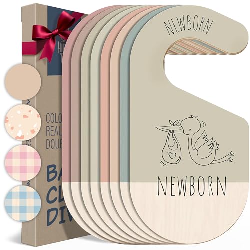 Baby Clothes Dividers For Closet - Wooden Baby Clothes Organizer Dividers for Boy & Girl, 8 Baby Closet Dividers by Size - Ideal Clothing Organizers - color: Earth Tone