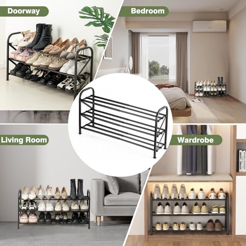 3-Tier Shoe Rack for Closet, 16"-32" Expandable ShoeRackAdjustable for Entryway Closet Doorway SturdyMetal, Black - color: 3 Layers and 3 Tubes