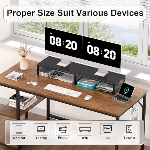 Dual Computer Monitor Stand Riser, Desk Organizers and Accessories, Printer & TV Stand, Desk Shelf, Office Desk Accessories & Desktop Workspace Organizer for Office Supplies, Black - color: Black