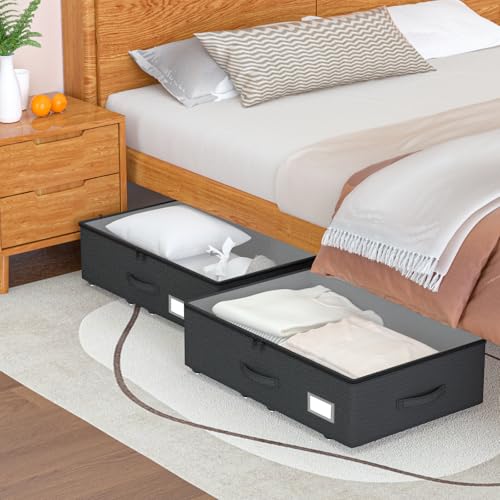EE-RoomWorld Underbed Storage Bins with Wheels, No Assembly Required - 7.5 inch height Black Large Capacity Rolling Underbed Containers for Shoes, Dorm under bed storage drawers - color: Black, size: 7.5 inch height