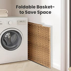 110L Laundry Hamper with Lid, Hand-Woven Pp Rattan Laundry Basket with Compartments & Handles, Removable Liner Bags,Foldable, Narrow Dirty Clothes Basket, Yellow - color: 110L-Yellow