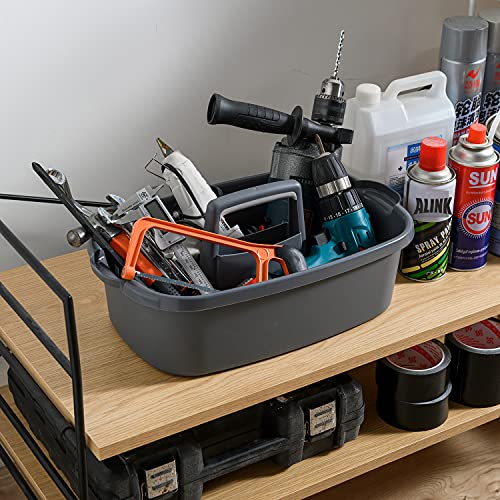 ALINK Large Plastic Shower Caddy Tote, Portable Storage Caddy Basket Organizer with Handle for Dorm, Bathroom, Tool, Garden, Kitchen, Cleaning Supplies – Gray - color: Gray