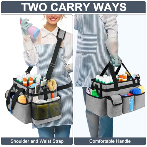 Cleaning Caddy Bag,Large Cleaning Supplies Organizer with Handle for Housekeepers,Gray - color: Grey, size: Large