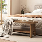 HOKYHOKY Solid Wood Entryway Bench - 43.3" Farmhouse Long Storage Bench, Rustic Narrow Bench Seat for Indoor, Entryway, Dining Room, Living Room and Hallway, Brown - size: 43.3"