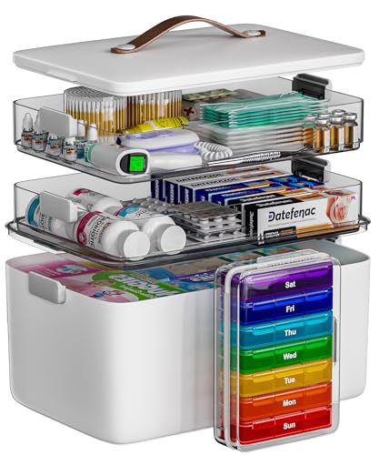 CTIME 3-Tier Medicine Organizer with Pill Case - Portable Pill Case & Empty First Aid Kit for Home, Travel, RV, School, Dorm, Ideal Elderly, Father Gift - size: 3 Tier Medicine Organizer Set