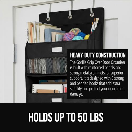 GORILLA GRIP Over The Door Organizer Storage, 5 Deep Hanging Shelves, Holds 50lbs, Closet Organizers Shelf for Bedroom, Shoes, Bathroom, Nursery, Dorm Essentials, 3 Metal Hooks, 58x15 Inches, Black - color: Black, size: 5 Shelf