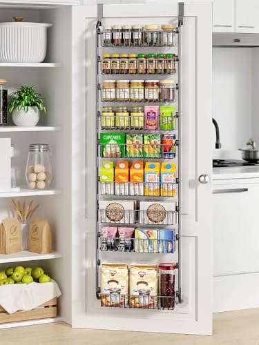 Delamu Over The Door Pantry Organizer, 9-Tier Pantry Door Organizers and Storage with Adjustable Basket, Metal Hanging Spice Rack, Seasoning Organizer, Door Organizer for Home Kitchen Bathroom, Black - color: Black, size: 9 Tier