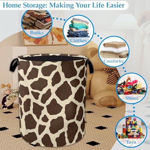Giraffe Print Large Storage Basket Collapsible Laundry Basket Oxford Storage Bin for Toy Bins Gift Baskets Bedroom Clothes Children Nursery Hamper 16" X 20.8" - color: Giraffe Print