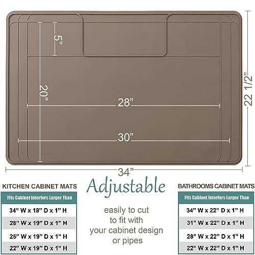 The Original Under Sink Mat - Silicone Waterproof mat, Trimmable, Easy to Clean, Kitchen cabinet liner, Under sink protector mats, Drip Tray with Lip - 34" x 22" or smaller - color: Brown, size: 34" x 22"