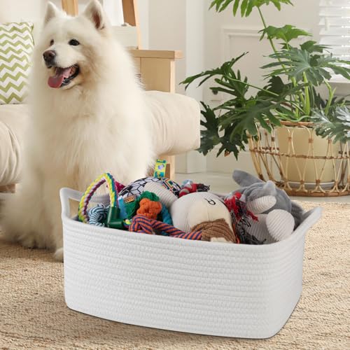 OIAHOMY 19L Woven Basket, Gift Basket Empty with Gift Bags and Ribbons, Rope Baskets for Baby Showers, Storage Baskets with Handles for Nursery, Pet Toy Organizer - White - color: White, size: Large: 15.35L*11.42W*6.7H