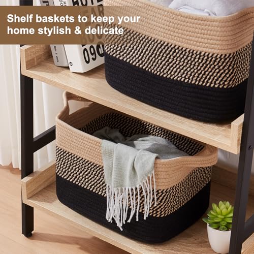 OIASKET Storage Basket for Organizing, Woven Baskets for Storage, Rectangle Decorative Baskets for Shleves, Closet, Toys, Books, Nursery Organizer Bins - Pack of 3 (Black & Brown, 15.75"x11.8"x9.85") - color: Black & Brown, size: 15.75"x11.8"x9.85"