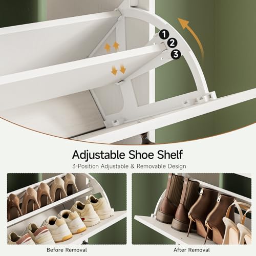 ONBRILL Shoe Cabinet with 4 Flip Drawers, Freestanding Ultra Slim Hidden Shoe Organizer with Classic Arched Pattern, 16-24 Pairs Shoe Storage Cabinet for Entryway Hallway Living Room (White) - color: White