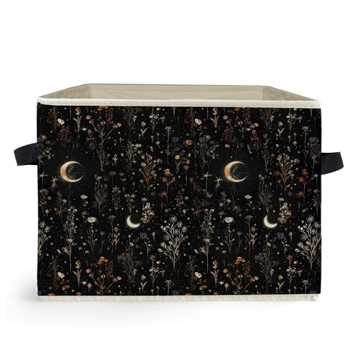 Dark Witchy Moon Floral Storage Box Bins, Mystical Gothic Wildflower Botanical Collapsible Storage Basket Organizer for Bedroom Laundry Room Home Clothes Toys Books, Toybox for Girls - color: Dark Floral