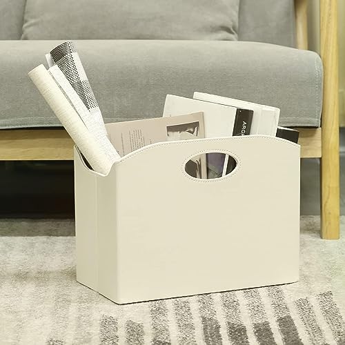 EZDeco Magazine Holder Foldable Magazine Rack Floor PU Leather File Holder Newspaper Book Storage Magazine Basket Document File Folder Organizer for Office Home (Off-White-2) - color: Off-White-2