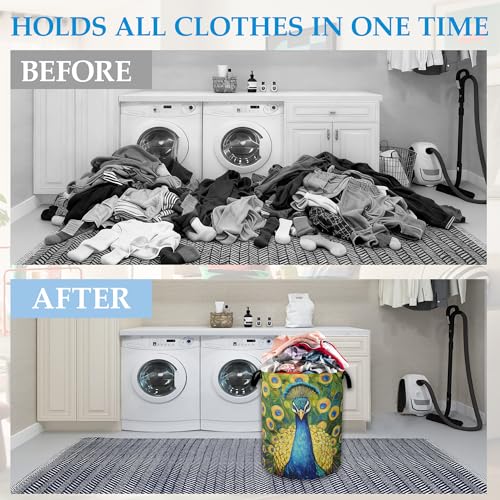 Peacock Laundry Basket Collapsible Laundry Hamper Clothes Toy Storage Bin for Bathroom Bedroom Room Decor 16" X 20.8" - color: Peacock