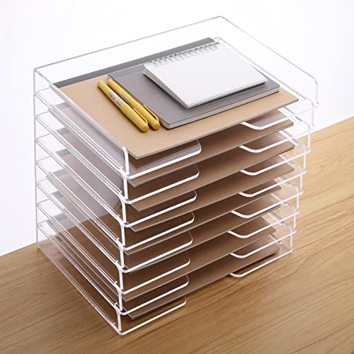 SANRUI Stackable Paper Tray,Acrylic File Organizer,Paper Tray Organizer for Desk,Clear Office Desk Organization for Office, Home or School，2 Tier - style: Enlarged File Trays 2 Tier