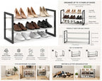2-Tier Shoe Rack for Closet & Entryway, Stackable Shoe Organizer, Screw-Fastened Metal Frame for Less Wobble, Heel-Friendly Non-Woven Shelves, 11.8" Deep Space-Saving Shoe Storage (Black) - size: 2-Tier