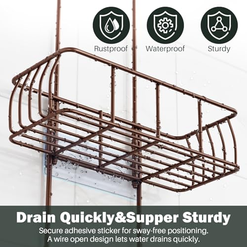 Epicano Shower Caddy Hanging, Anti-Swing Over Head Shower Caddy Rustproof with hooks for Towels, Sponge and more, Bronze - color: Bronze