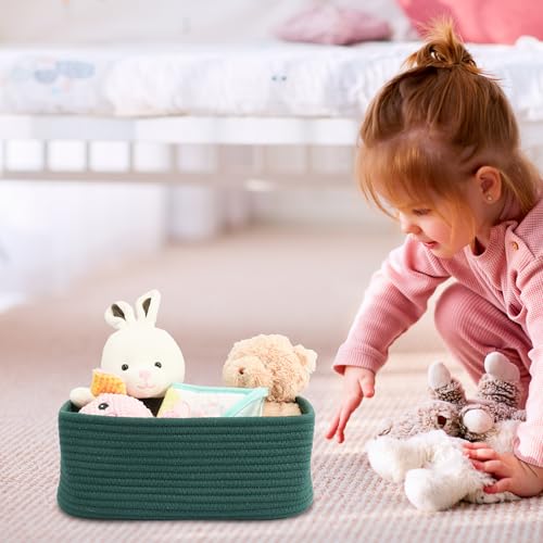 XUANGUO Small Woven Storage Baskets 13“X9”X5“ Decorative Rope Bins for Organizing Shelves, Closets, and Toys, Empty Gift Baskets, Cute Organizer Basket for Home and Office (dark green, Large) - color: dark green, size: Large
