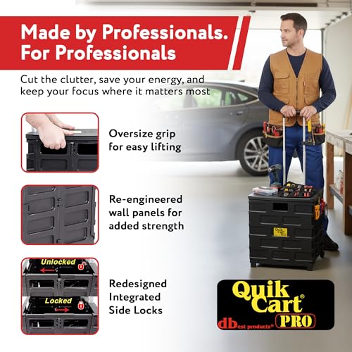 dbest products Quik Cart Pro Wheeled Rolling Crate Teacher Utility with seat Heavy Duty Collapsible Basket with Handle, Aluminum, Black - color: Black, style: Pro