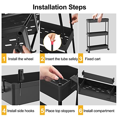 SPACELEAD Slim Storage Cart 4 Tier,Bathroom Organizer Rolling Utility,Mobile Shelving Unit Slide Out for Office, Kitchen, Laundry Room & Narrow Places,Black - color: Black