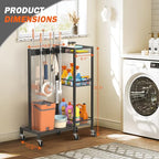 Broom Holder with Cleaning Supplies Organizer, Broom Closet Storage Cabinet with Cleaning Caddy, Cleaning Cart with Mop Hanger Gripper Rack Hooks,Janitorial Cart,Utility Carts Household Essentials - size: Medium