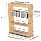 OCG 5" Pull-Out Solid Wood Storage Organizer for Base Cabinets, Soft Close 3 Tier Narrow Pull-out Wooden Storage Rack for Spices, Utensils, and Kitchen Tools - size: 5" W x 22" D Wood (3 tier)