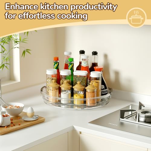 Clear Lazy Susan Organizer Turntable for Cabinet Table Top, 10.6 Inch 2 Pack 360 Rotating Spinning Makeup Organizer for Vanity, Kitchen Storage Rack Heavy-Duty Pantry Spices Tray Countertop Organizer - size: 10.6 inch 2 Pack