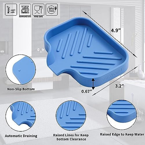 MicoYang Silicone Bathroom Soap Dishes with Drain Spout-Bathroom and Kitchen Sink Organizer,Sponge Holder,Dish Soap Tray,Perfect for Dispenser,Scrubber,Bottle,Cup on Counter Lichen Blue 4.9"×3.2" - color: Lichen Blue, size: S(4.9"×3.2")